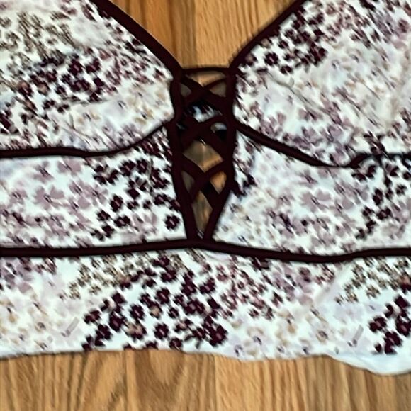 Adore Me Swim Top, Cut Off, Burgundy, cream, 2X - Picture 3 of 9